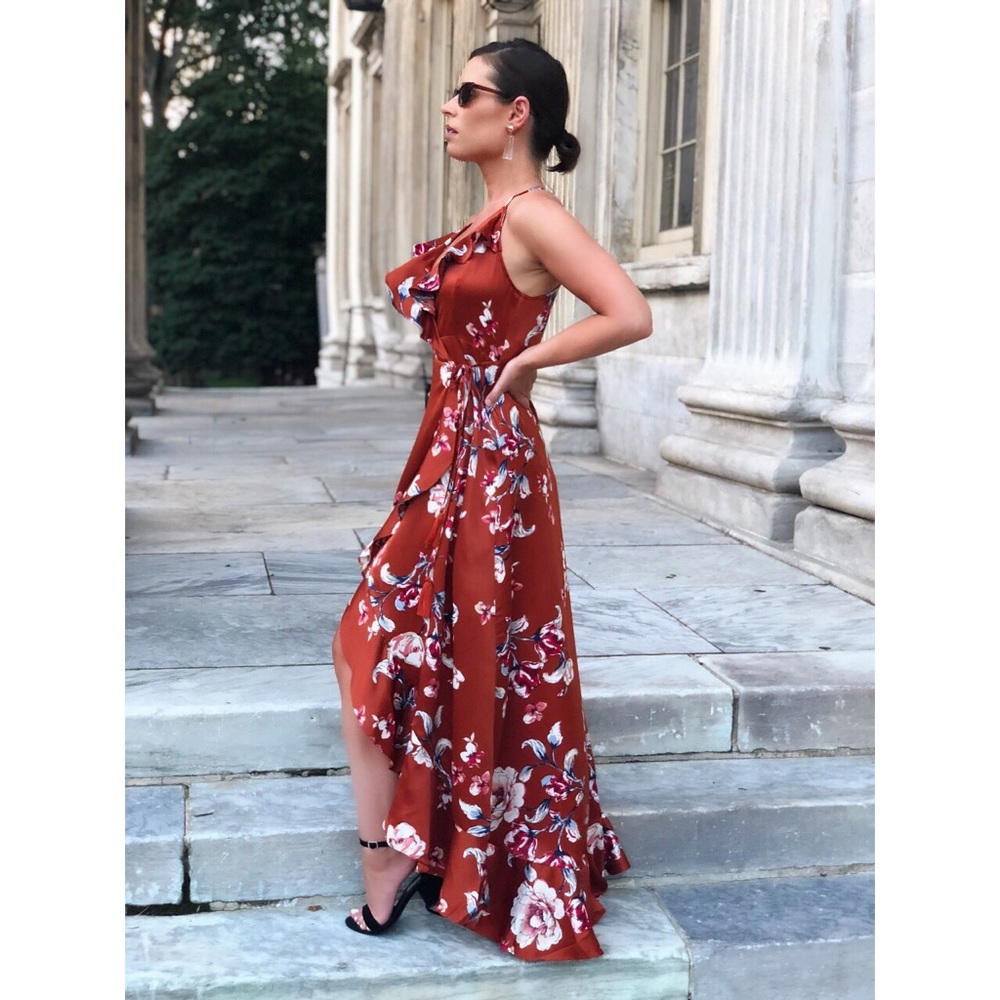 Last 1✨🆕Nikita Rust Floral Satin Dress Wrap Dress - Picture 3 of 8